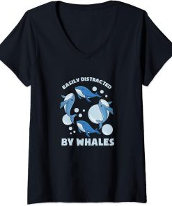 Womens Distracted by Whales Orca Sea Animal Nature V-Neck T-Shirt