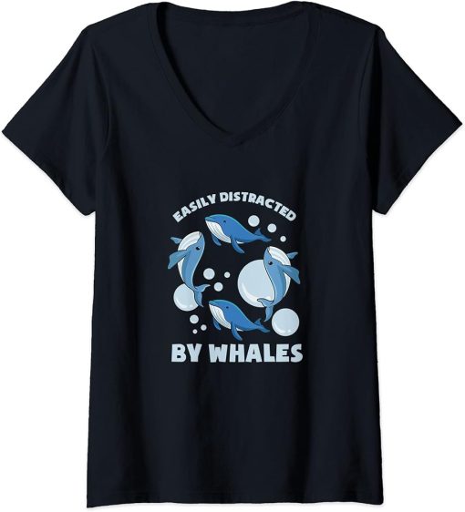 Womens Distracted by Whales Orca Sea Animal Nature V-Neck T-Shirt