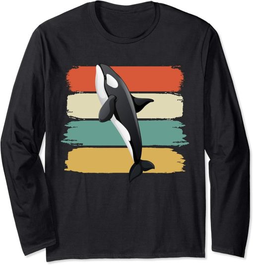 Retro Killer Whale Art 80s Orca Whale Old School Classic Gif Long Sleeve T-Shirt