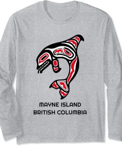 Mayne Island British Columbia NW Native Fisherman Orca Whale Long Sleeve T-Shirt